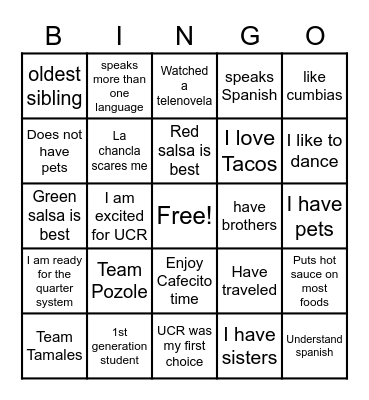 Bienvenida Bingo Card