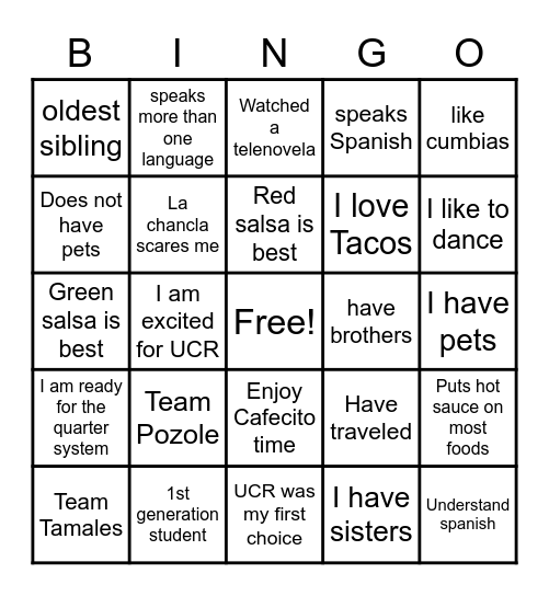 Bienvenida Bingo Card