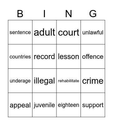 JUVENILE CRIME Bingo Card