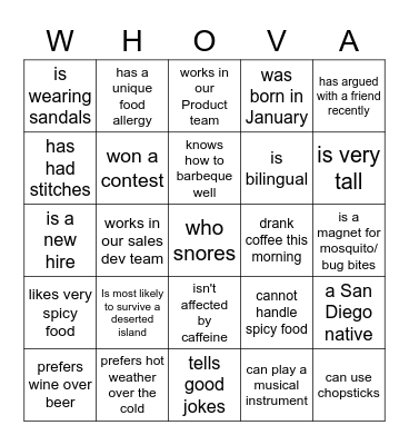 Find Someone Who... Bingo Card