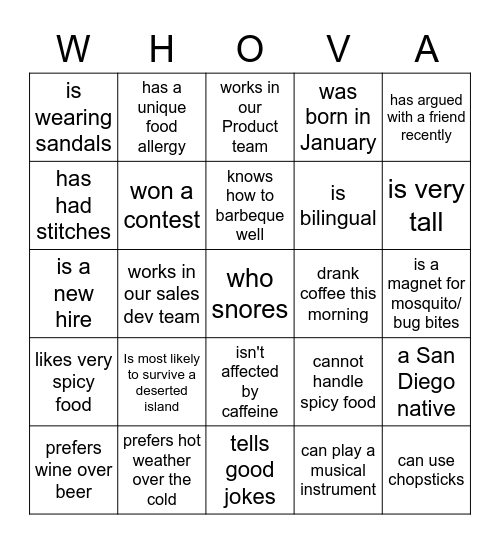 Find Someone Who... Bingo Card