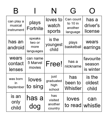 Find someone who... Bingo Card