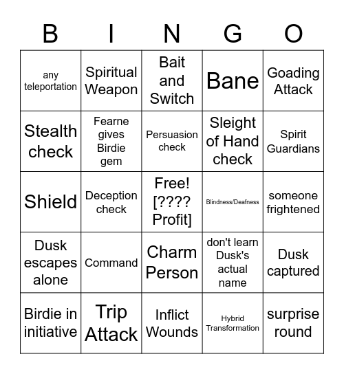 A Birdie In The Hand Is Worth Two In The Ambush [Critical Role 3.29] Bingo Card