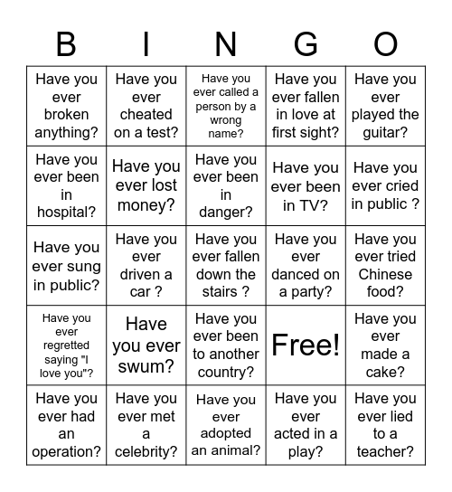 PRESENT PERFECT Bingo Card