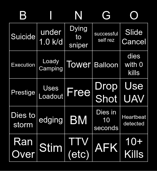 Big Puffer Warzone Bingo Card