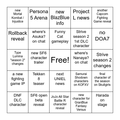 EVO 2022 Bingo Card