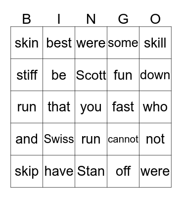 Swiss Fun Run Bingo Card