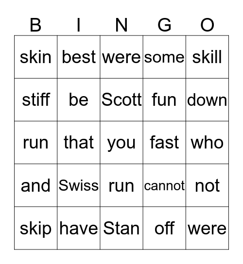 Swiss Fun Run Bingo Card