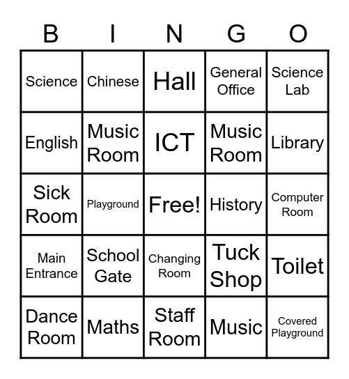 School Subjects & Places Bingo Card