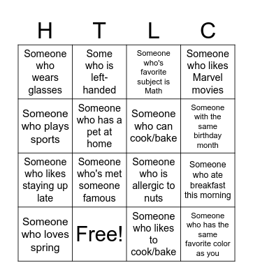 Human Bingo Card