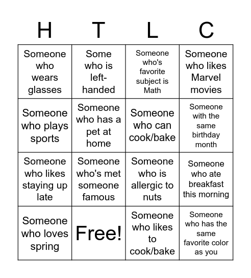 Human Bingo Card