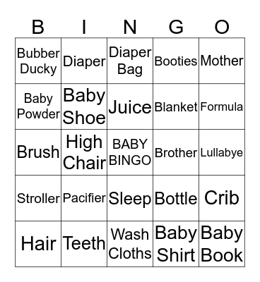 Baby Bingo Card