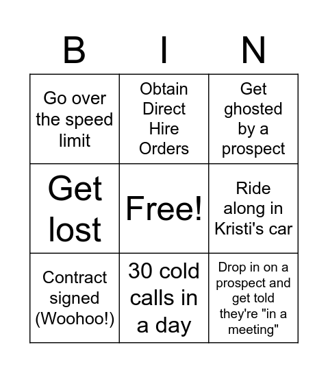 Sales Bingo Card