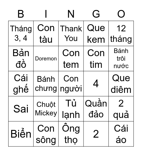 Tiếng Việt Bingo Card