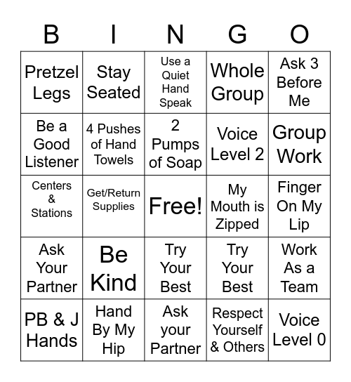 Expectations Bingo Card