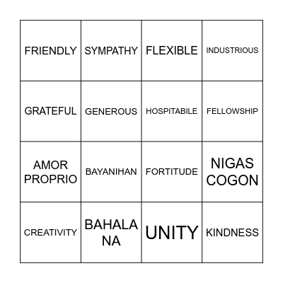 Philippine Values Bingo Card