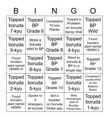 boruda x Boulder Planet: August 2022 Bingo Card