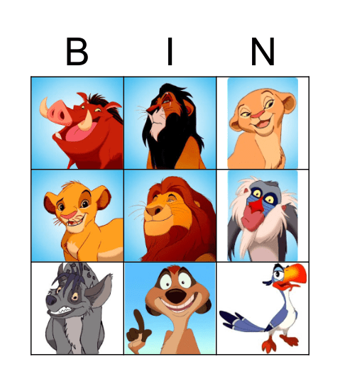 The Lion King Bingo Card