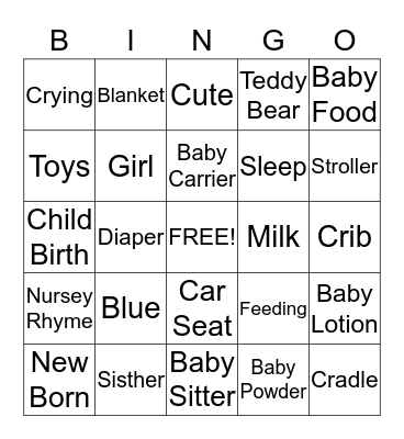 Baby Shower Bingo Card