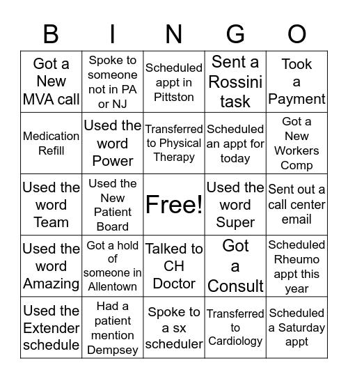 Coordinated Health Bingo Card