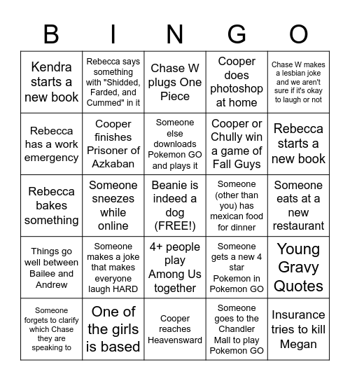 Untitled Bingo Card