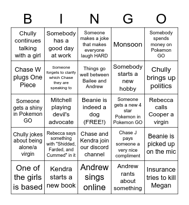 Untitled Bingo Card