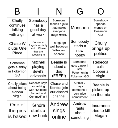 Untitled Bingo Card