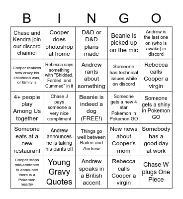 Untitled Bingo Card