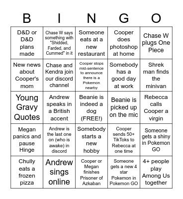 Untitled Bingo Card