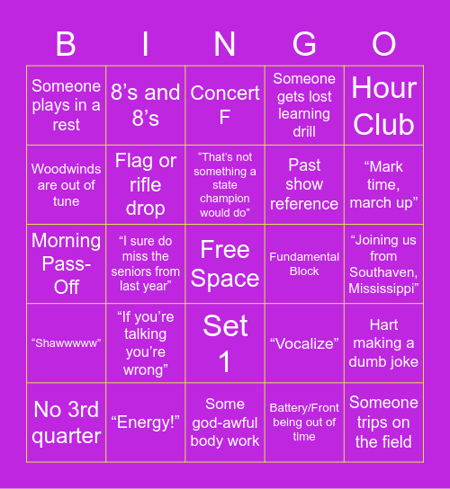 DC Band Bingo Card