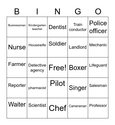 Jobs and Places Bingo Card