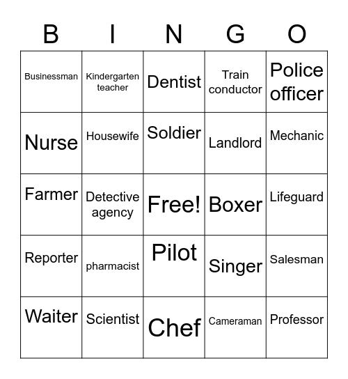 Jobs and Places Bingo Card