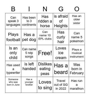 HUMAN BINGO Card
