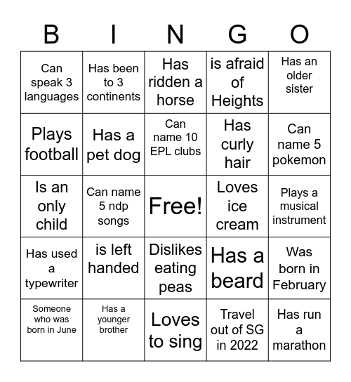 HUMAN BINGO Card