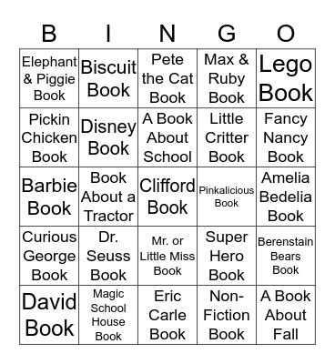 Easy Reading BINGO Card