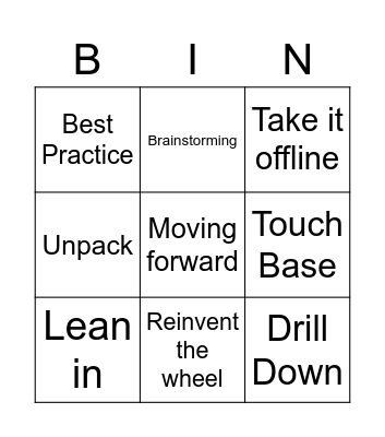 RTA Jargon Bingo Card