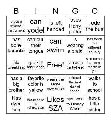 Find Someone Who Bingo Card