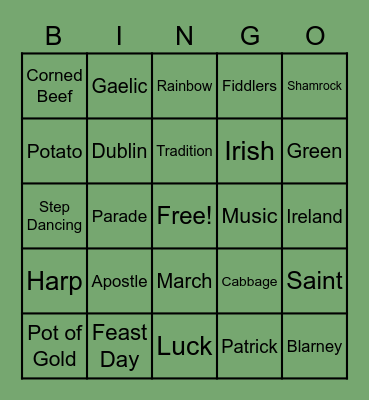 St. Patrick's Day Bingo Card