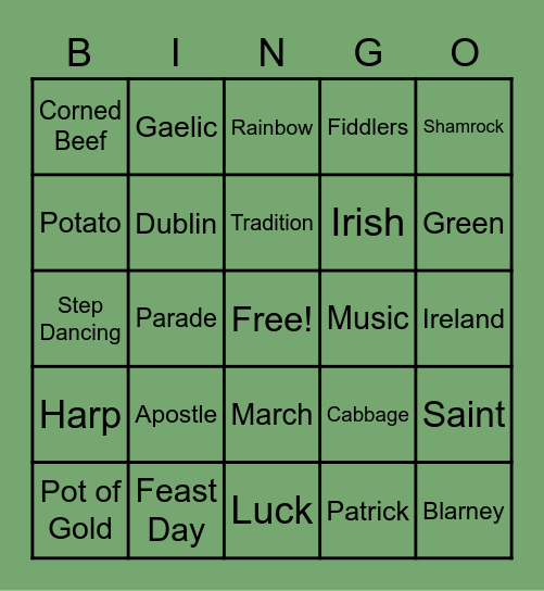 St Patrick S Day Bingo Card