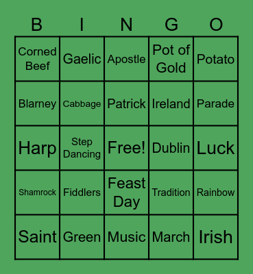 St. Patrick's Day Bingo Card