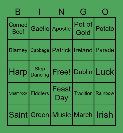 St. Patrick's Day Bingo Card