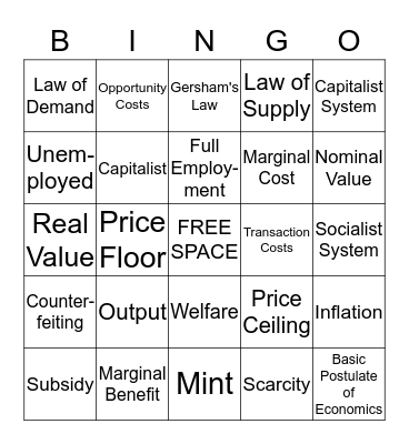 Economics Bingo Card