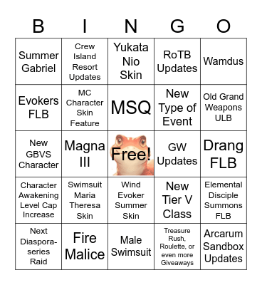 GBF Summer Stream 2022 Bingo Card