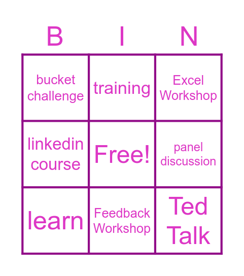 Learning Week Bingo Card
