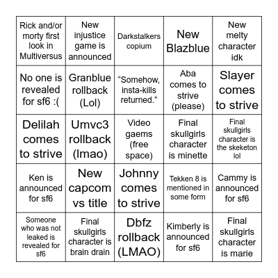 Evo 2022 announcement predictions Bingo Card