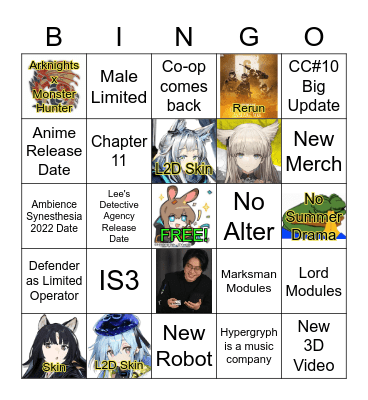 Arknights CN Summer Stream 2022 Bingo Card
