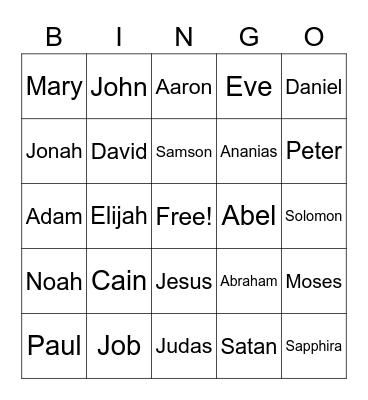 Bible Character Bingo Card