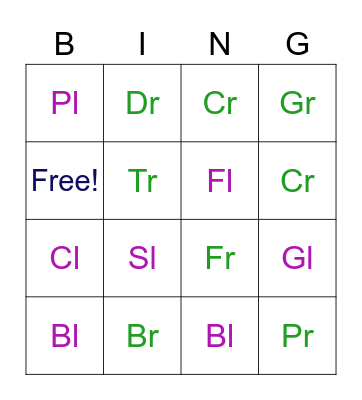 L and R Family Blends Bingo Card