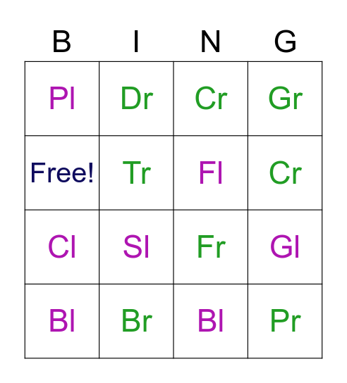 L and R Family Blends Bingo Card