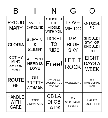 BEATLES RADIO Bingo Card